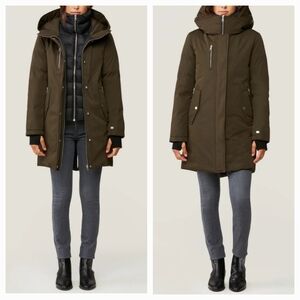 SIOA & KIO BELINA Down Filled Olive Green Black Hooded Parka Puffer Coat  Medium